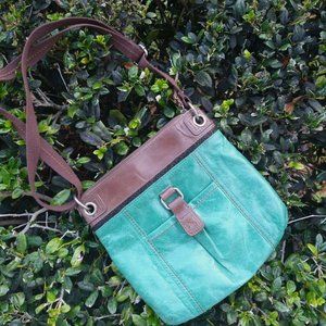 The Sak Green Leather Crossbody Purse Shoulder Bag Boho
